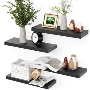 Black Floating Shelves for Wall, 4 Sets Room Storage Shelves, Display Shelves